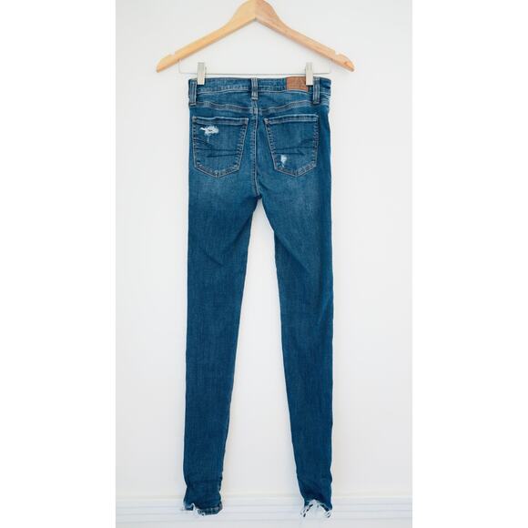 American Eagle Dark Wash Super Hi-Rise Distressed Jeggings Size 00 - Picture 1 of 3